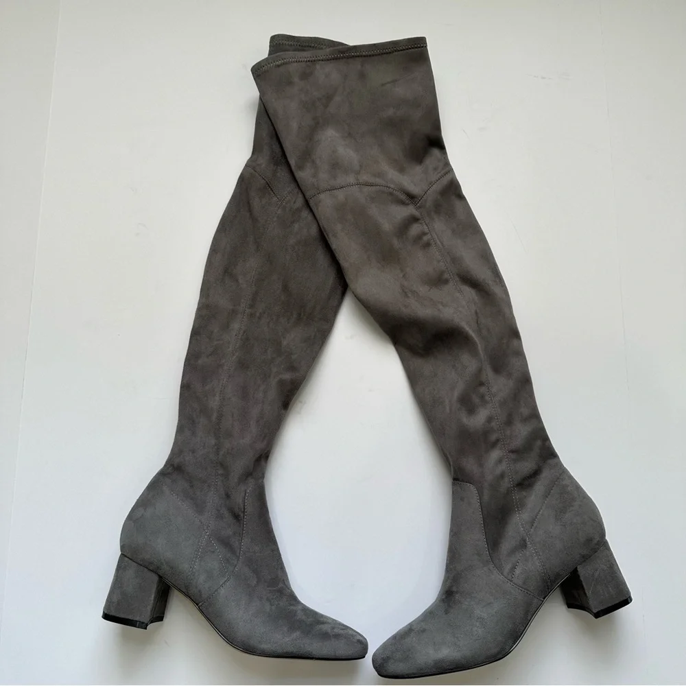 Marc fisher charlote over the knee Gray microsuede square toe boots 6.5